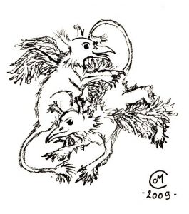 Tintenzeichnung "Kleine Greifen", die zwei Greifenjunge zeigt, von Maike Claußnitzer